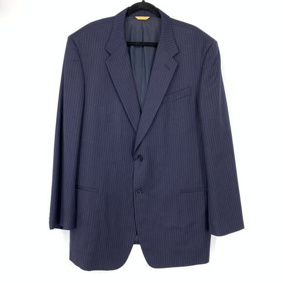 Donna Karan Signature Blazer Jacket Mens Size 48L Navy Blue Pinstripe 100% Wool - Picture 1 of 8